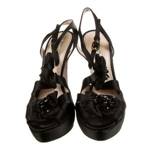Prada Crystal Embellished Satin Pumps Heels